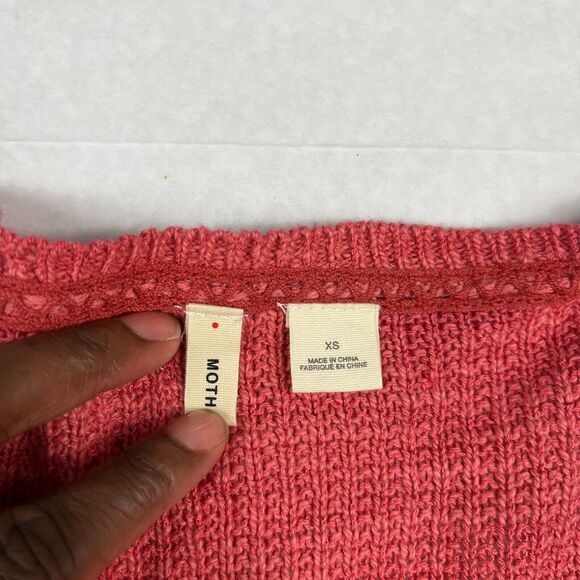 Anthropologie MOTH Sweater XS Red Waffle Knit Slouchy Oversized Pocket Cozy Fall - Picture 4 of 10